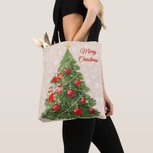 Bolsa Tote Anjos Decorando a Árvore de Natal