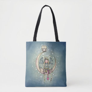 Bolsa Tote Anjozinho Brilhante e Coruja Arte Ilustrada