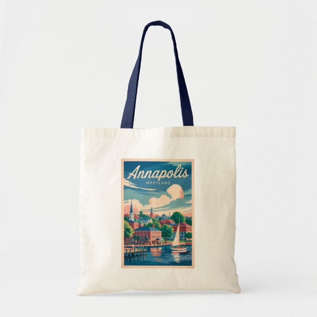 Bolsa Tote Annapolis Maryland Skyline Viagem Art Vintage (Frente)