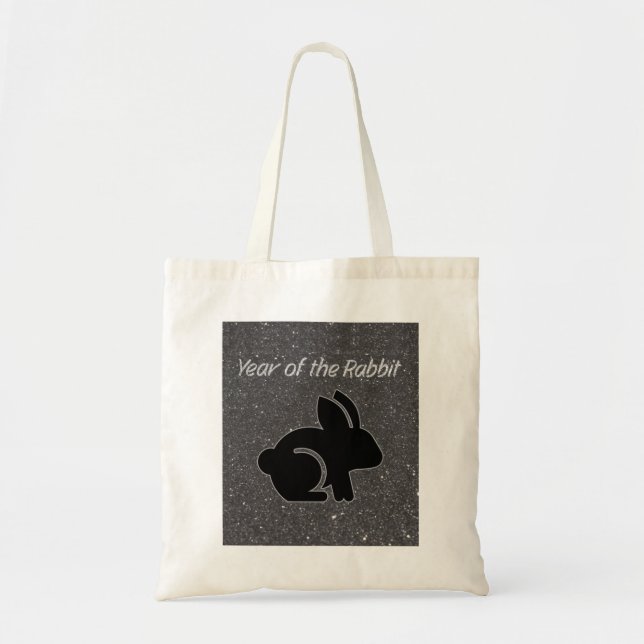 Bolsa Tote Ano do Design do Rabbit Black Glitter (Frente)