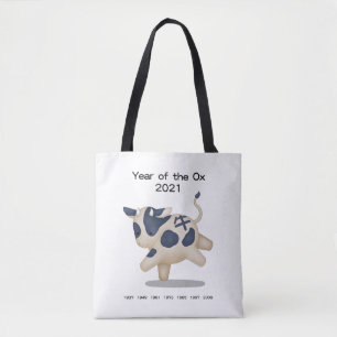 Bolsa Tote Ano do Ox Cute Zodiac Animal 2021
