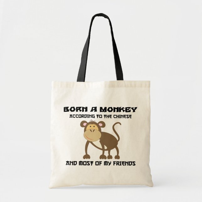 Bolsa Tote Ano engraçado do macaco "nascer um macaco " (Frente)