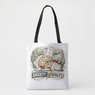 Bolsa Tote Ansiedade vs Realidade Camiseta engraçada de saúde