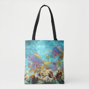 Bolsa Tote Anthias - Cardume colorido de peixes no recife de