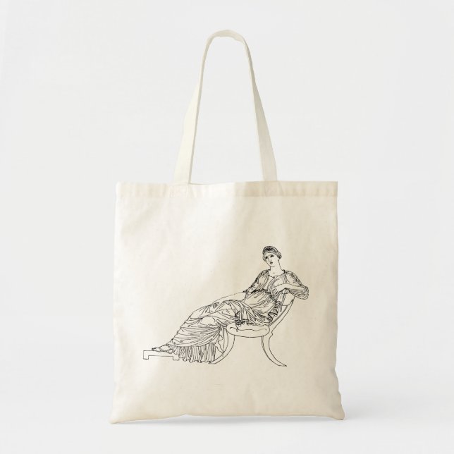 Bolsa Tote Antiga Mulher Grega Sentada Arte da Linha (Frente)
