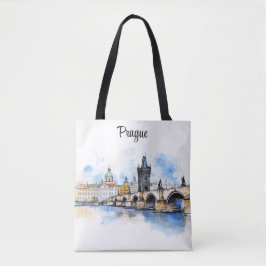 Bolsa Tote Antiga Praga, Charles Bridge Watercolor