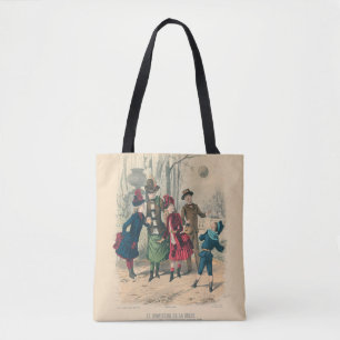 Bolsa Tote Antigos Crianças Vitorianas Jogam Bola 1880 Invern