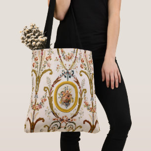 Bolsa Tote Antiguamente francês Rococo Floral Dourado Cream E