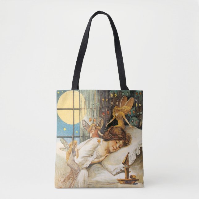Bolsa Tote Antiquado Halloween, Garota com Fadas (Frente)