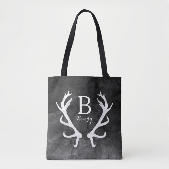 Bolsa Tote Antlers rústicos dos cervos do monograma na (Frente)