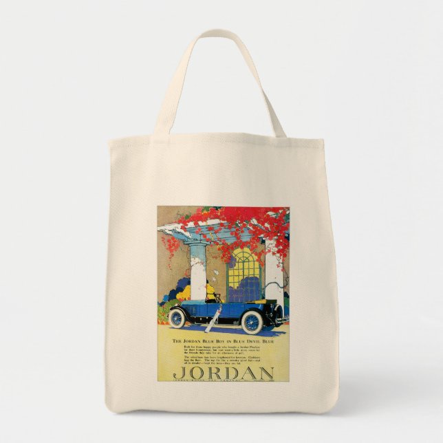 Bolsa Tote Anúncio de Automóvel Azul Vintage (Frente)