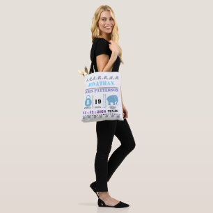 Bolsa Tote Anúncio de nascimento de Elefante Bebê Azul-Bonito