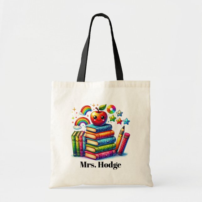 Bolsa Tote Apelido de maçã de livros de professores bonitos (Frente)