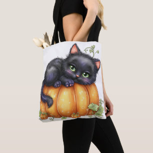 Bolsa Tote Apenas por aí, Gatinho Descansando No Abóbora
