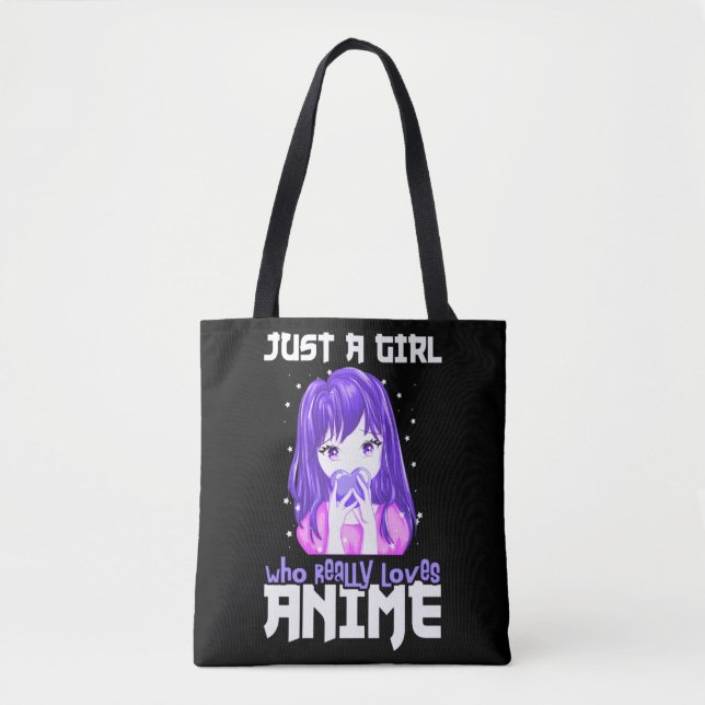 Bolsa Tote Apenas uma garota que realmente ama anime em roxo (Frente)