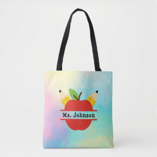 Bolsa Tote Apple de Professora Personalizada| Arco-íris
