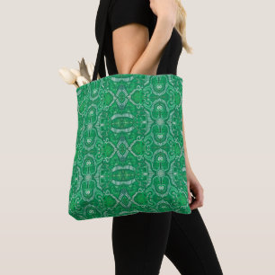 Bolsa Tote Apple Stripe Bohemian Boho Arabesque Padrão Verde