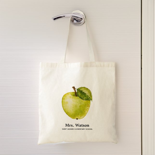 Bolsa Tote Apple Verde da Escola de Professores Personalizada (Green Apple Personalized Teacher School Tote Bag)