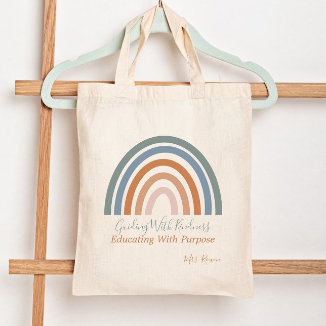Bolsa Tote Apreciação Moderna do Arco-Íris para Professores I (Modern Rainbow Inspirational Teacher Appreciation Tote Bag)