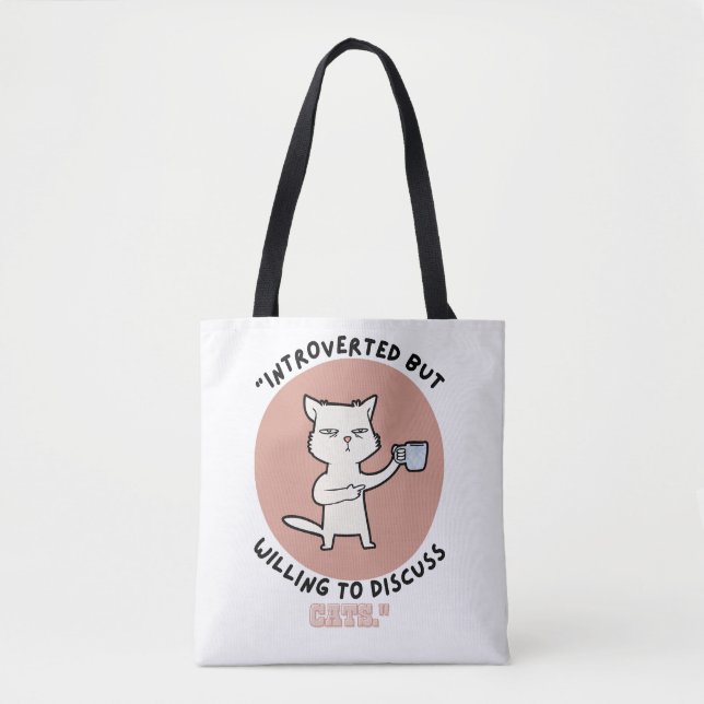 Bolsa Tote Apresentado mas disposto a discutir gatos - gato e (Frente)