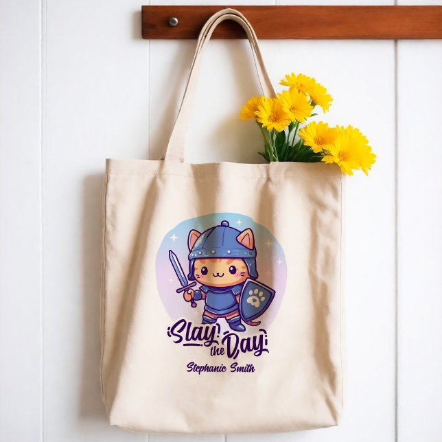 Bolsa Tote Apresente o dia (Add a fierce sprinkle of fun to your everyday with this personalized warrior cat design 🐱💥! )