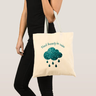 Bolsa Tote Aqua Azul brilha aspas Chuva