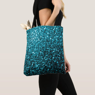 Bolsa Tote Aqua Azul brilhante lantejoulas brilho