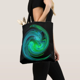 Bolsa Tote AQUA AZUL VERDE LUZ VERDE VORTEX Negra Fractal