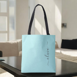 Bolsa Tote Aqua Blue Teal Girly Script Monograma Moderno