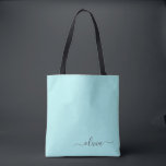 Bolsa Tote Aqua Blue Teal White Girly Script Monograma<br><div class="desc">Aqua Blue Teal Elegante Adicione Seu Próprio Nome Monograma Book Bag. Este Livro Bag pode ser personalizado para incluir seu nome inicial e próprio e ser dado como presente para o Natal,  Doce 16 Aniversário,  Chá de panela ou Casamento.</div>