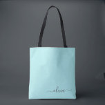 Bolsa Tote Aqua Blue Teal White Girly Script Monograma<br><div class="desc">Aqua Blue Teal Elegante Adicione Seu Próprio Nome Monograma Book Bag. Este Livro Bag pode ser personalizado para incluir seu nome inicial e próprio e ser dado como presente para o Natal,  Doce 16 Aniversário,  Chá de panela ou Casamento.</div>