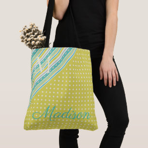 Bolsa Tote Aqua Chartreuse Trendy Dots Girly Name Monograma