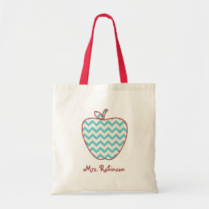 Bolsa Tote Aqua Chevron Apple Teacher Bag