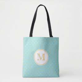 Bolsa Tote Aqua Elegante e Bolinhas Douradas com Monograma