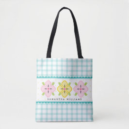 Bolsa Tote Aqua Gingham Floral Monogrammed