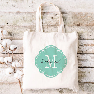 Bolsa Tote Aqua Monograma Bridesmaid Tote Bag