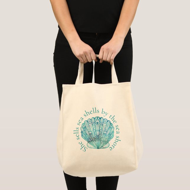 Bolsa Tote Aqua Sea Shell (Frente (produto))