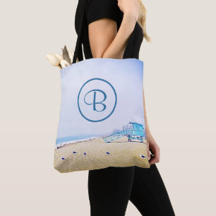 Bolsa Tote Aqua sky e Sandy Beach. Monograma personalizado