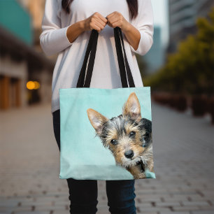Bolsa Tote Aqua Watercolor com Pet Photo