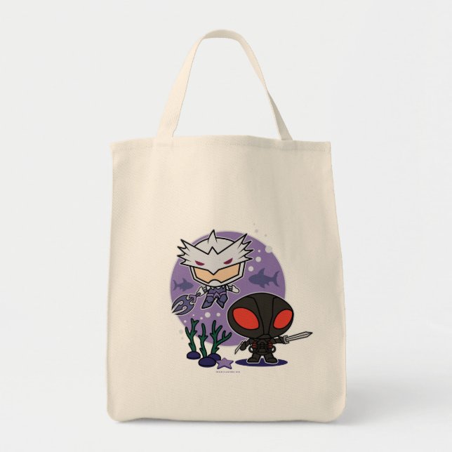 Bolsa Tote Aquaman | Chibi Orm & Black Manta Undersea Graphic (Frente)