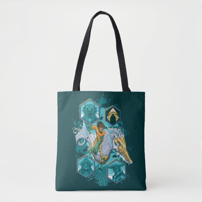 Bolsa Tote Aquaman Riding Seacavalo através dos reinos (Frente)