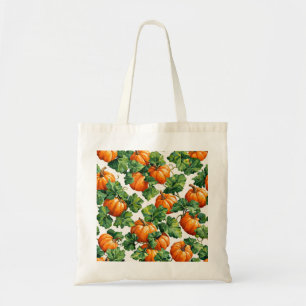 Bolsa Tote Aquarela Abóbora Laranja e Folhas de Videira Outon