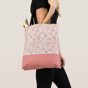 Bolsa Tote Aquarela Abstrata Pequenas Flores Rosa Pêssego