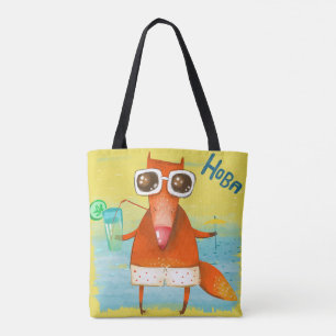 Bolsa Tote Aquarela Artesanal Raposa Divertida