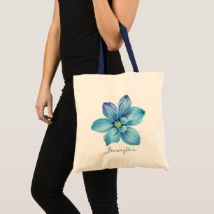 Bolsa Tote Aquarela Azul Floral Personalizada Moderna