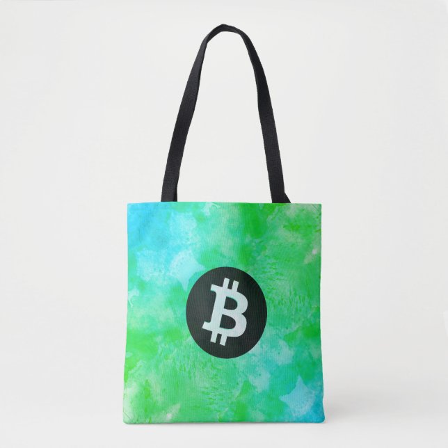 Bolsa Tote Aquarela Bitcoin (Estilo $ - Green Day) (Frente)