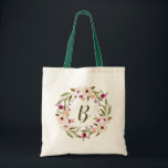 Bolsa Tote Aquarela Bohemian Floral Wreath Monograma Bag<br><div class="desc">A Bohemian inspirou um saco de tote com aquarela roxa e flores de marfim com coroa foliar. Esta bolsa de tote monograma personalizável é perfeita como um presente personalizado.</div>