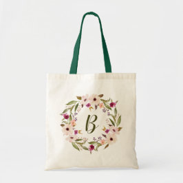 Bolsa Tote Aquarela Bohemian Floral Wreath Monograma Bag