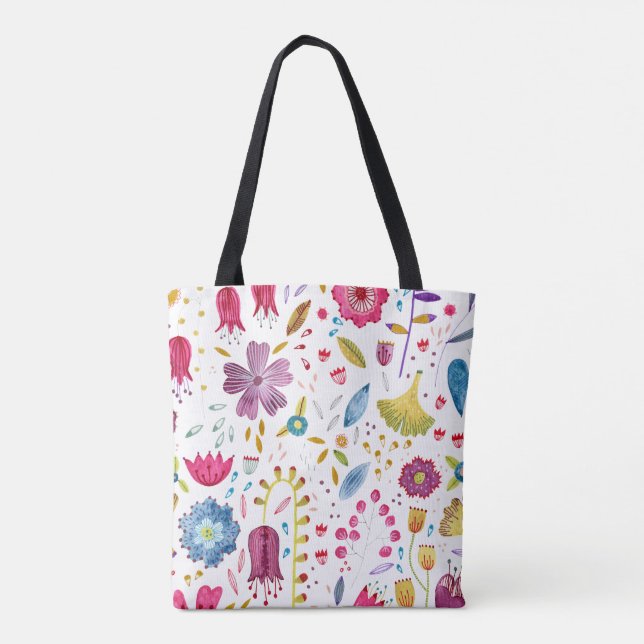 Bolsa Tote Aquarela Botânica de Flores Selvagens (Verso)