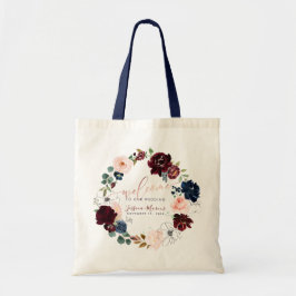 Bolsa Tote Aquarela Burgundy + Flores Rosadas Bem-vindo